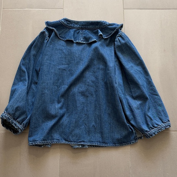Zara  Ruffled Denim shirt blouse/ Jacket 3/4 sleeves nwt - Picture 9 of 12